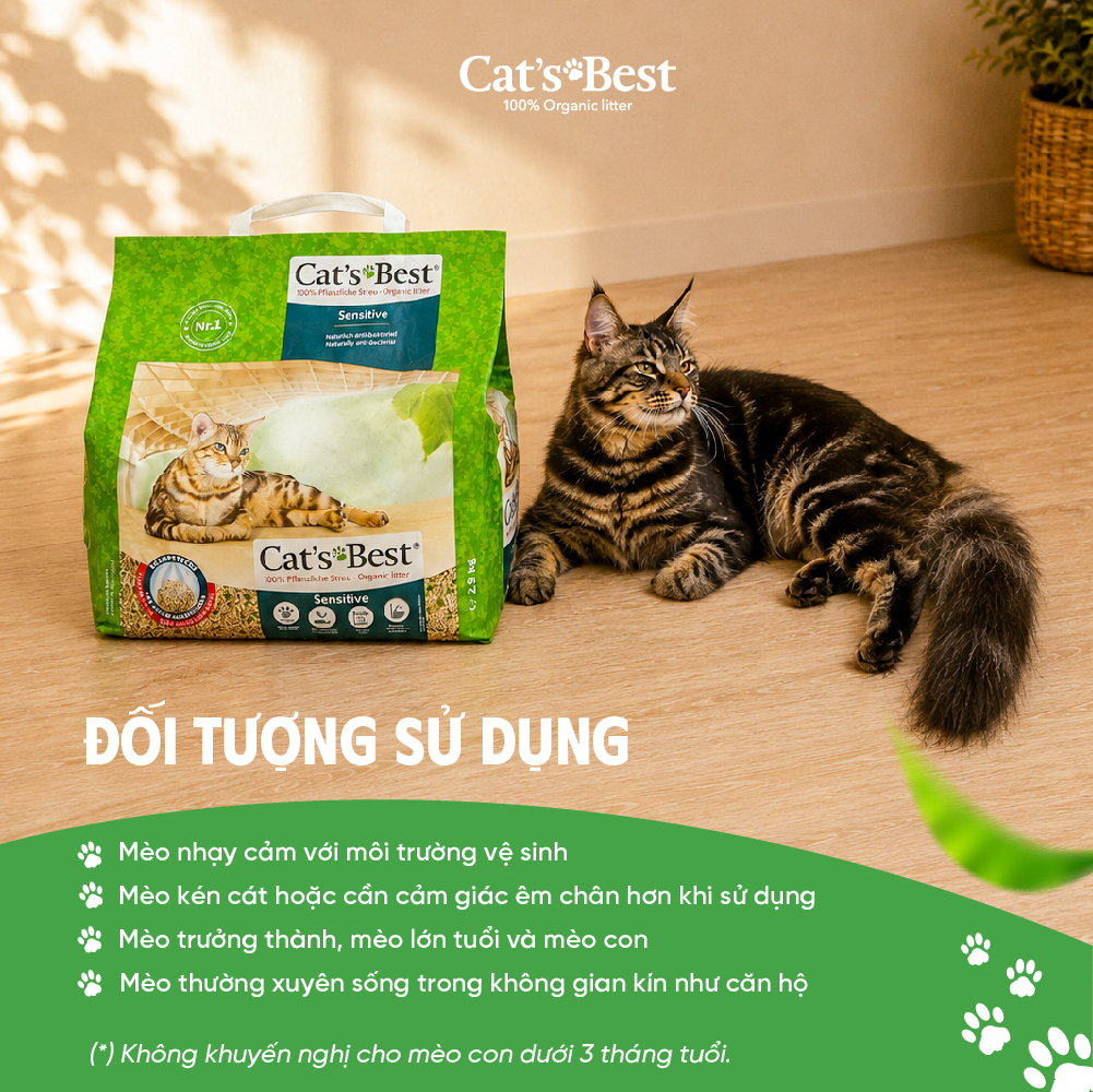 Cát vệ sinh hữu cơ vón cục siêu thấm hút và kháng khuẩn Cat's Best Sensitive