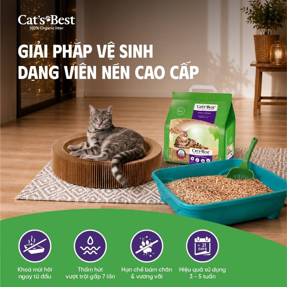 Cát vệ sinh hữu cơ vón cục cho mèo lông dài Cat’s Best Smart Pellets