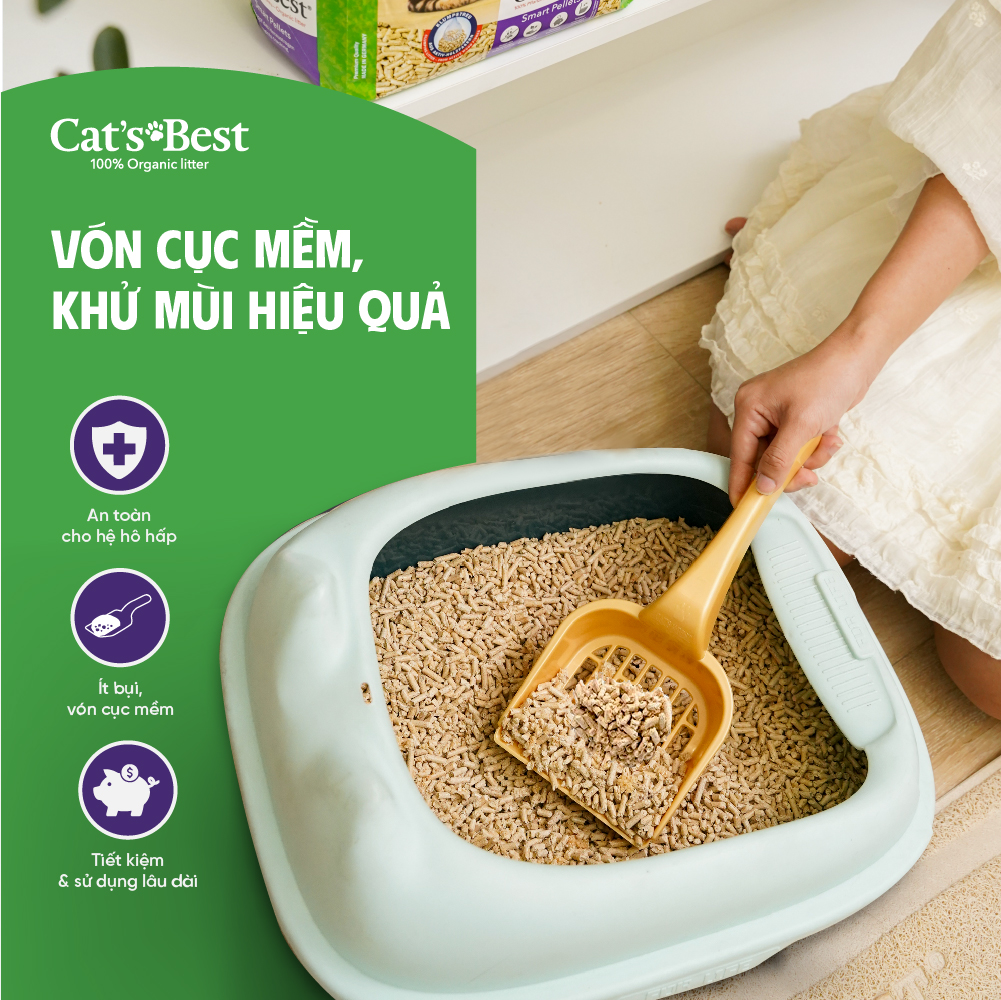 Cát vệ sinh hữu cơ vón cục cho mèo lông dài Cat’s Best Smart Pellets