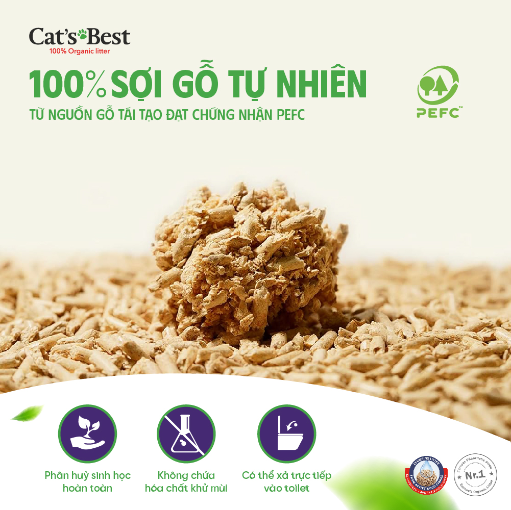 Cát vệ sinh hữu cơ vón cục cho mèo lông dài Cat’s Best Smart Pellets