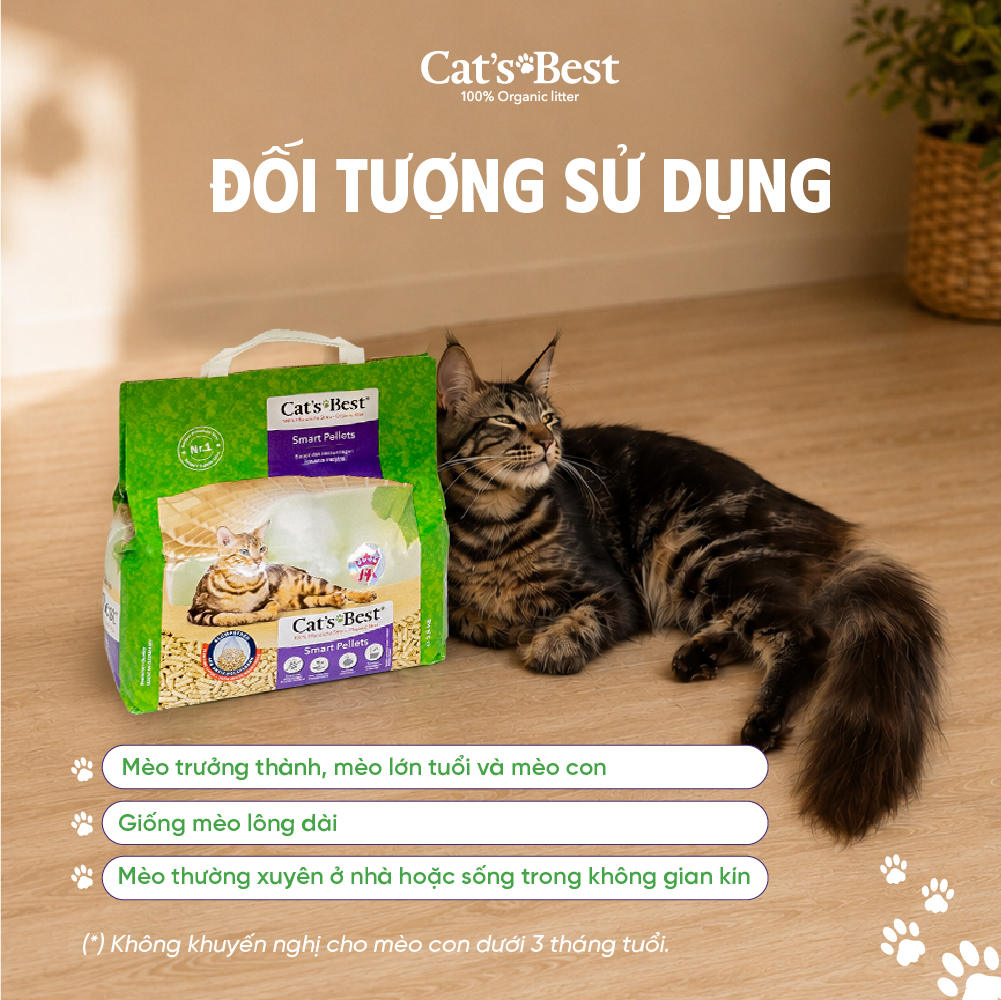 Cát vệ sinh hữu cơ vón cục cho mèo lông dài Cat’s Best Smart Pellets