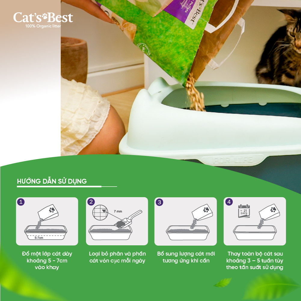 Cát vệ sinh hữu cơ vón cục cho mèo lông dài Cat’s Best Smart Pellets