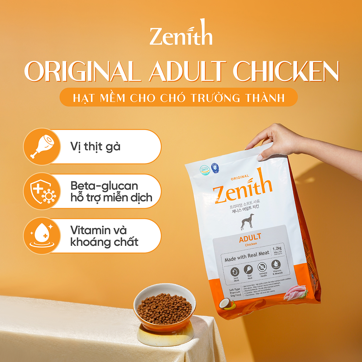 Thức ăn hạt mềm Zenith thịt gà cho chó trưởng thành