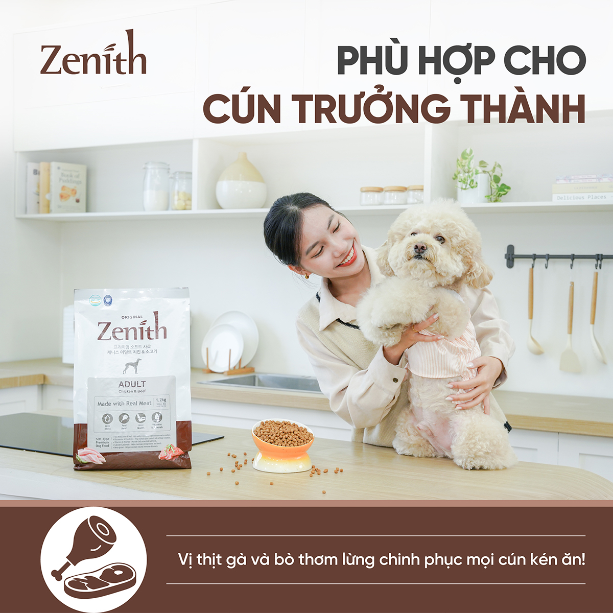 Thức ăn hạt mềm Zenith thịt gà & bò cho chó trưởng thành