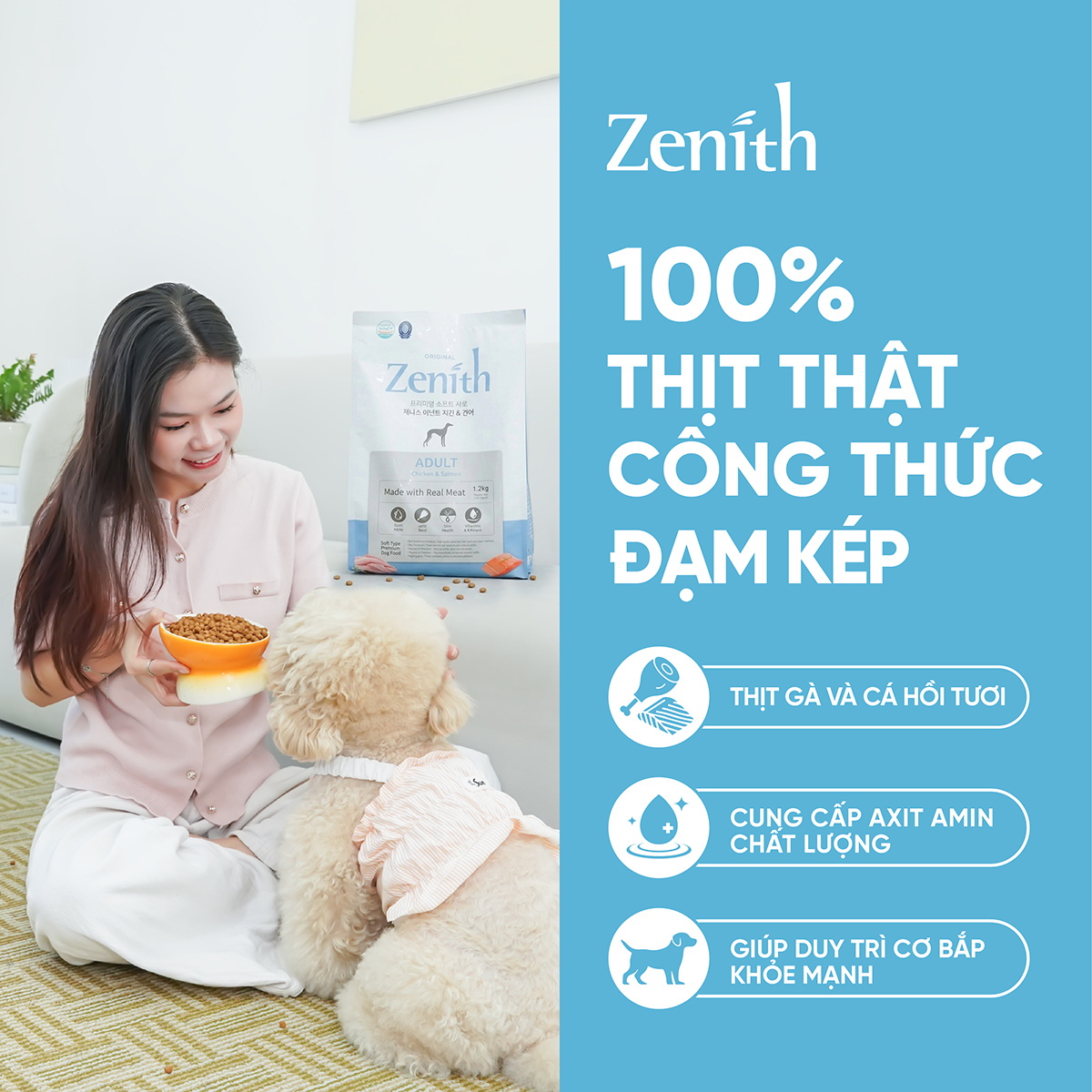 Thức ăn hạt mềm Zenith thịt gà & cá hồi cho chó trưởng thành