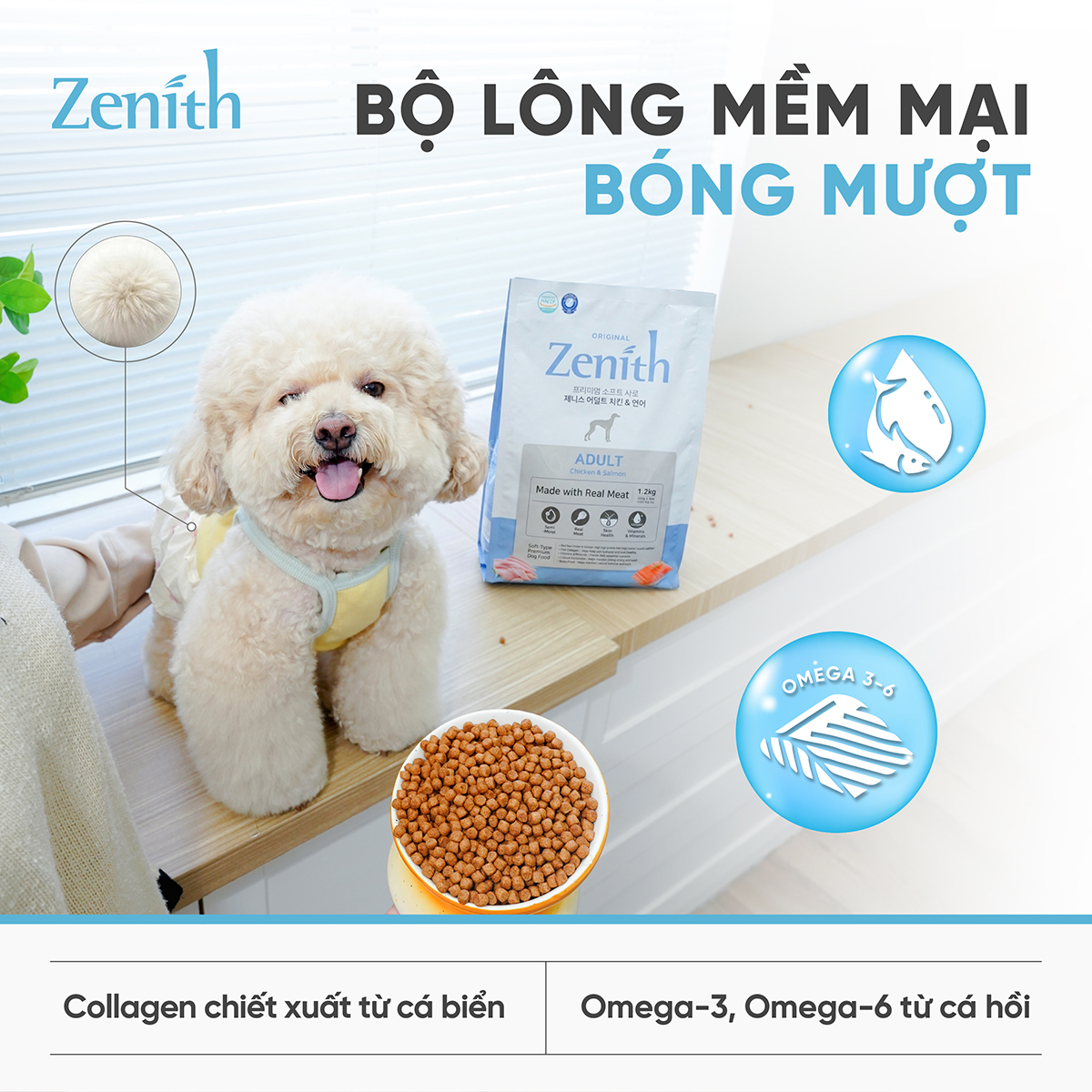 Thức ăn hạt mềm Zenith thịt gà & cá hồi cho chó trưởng thành