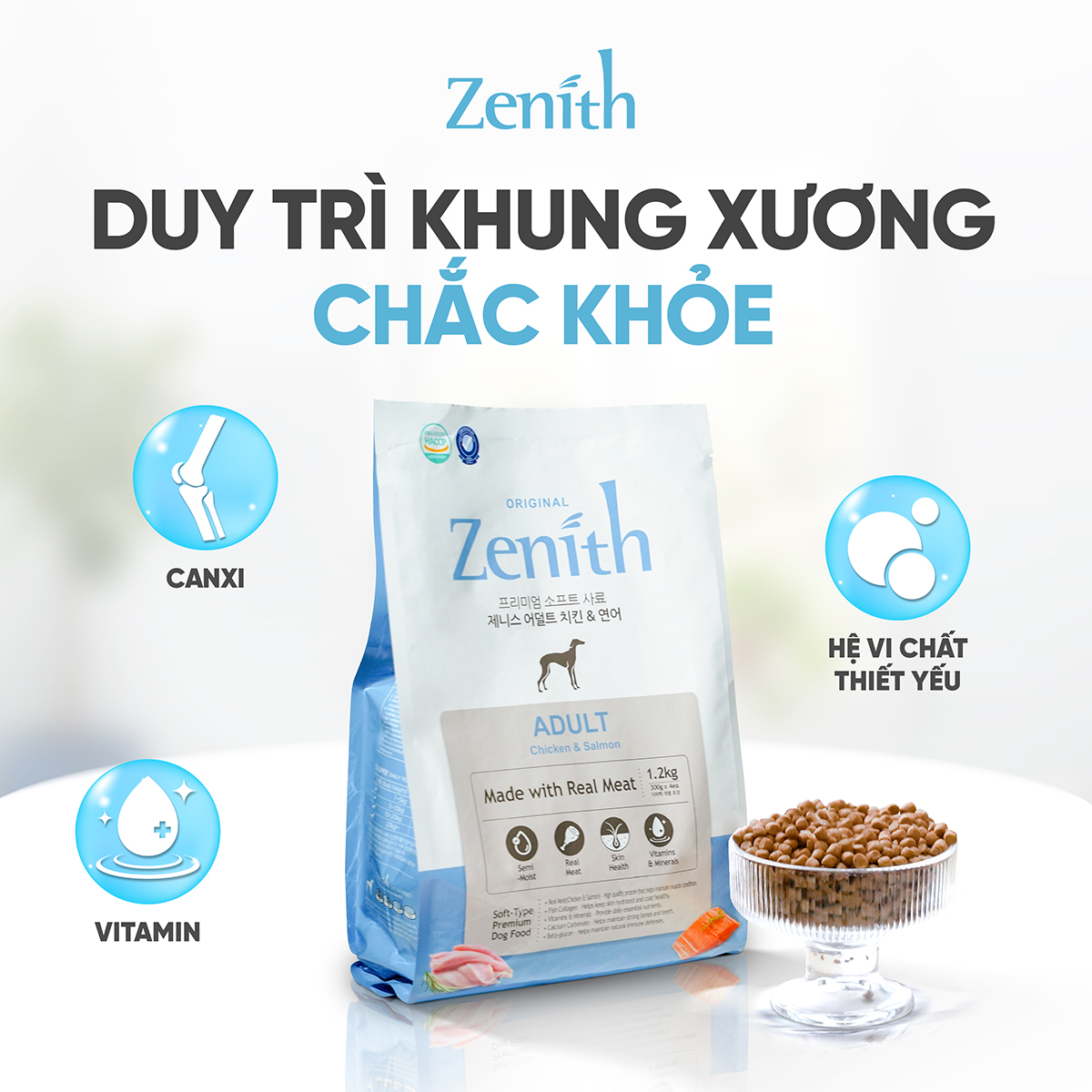 Thức ăn hạt mềm Zenith thịt gà & cá hồi cho chó trưởng thành