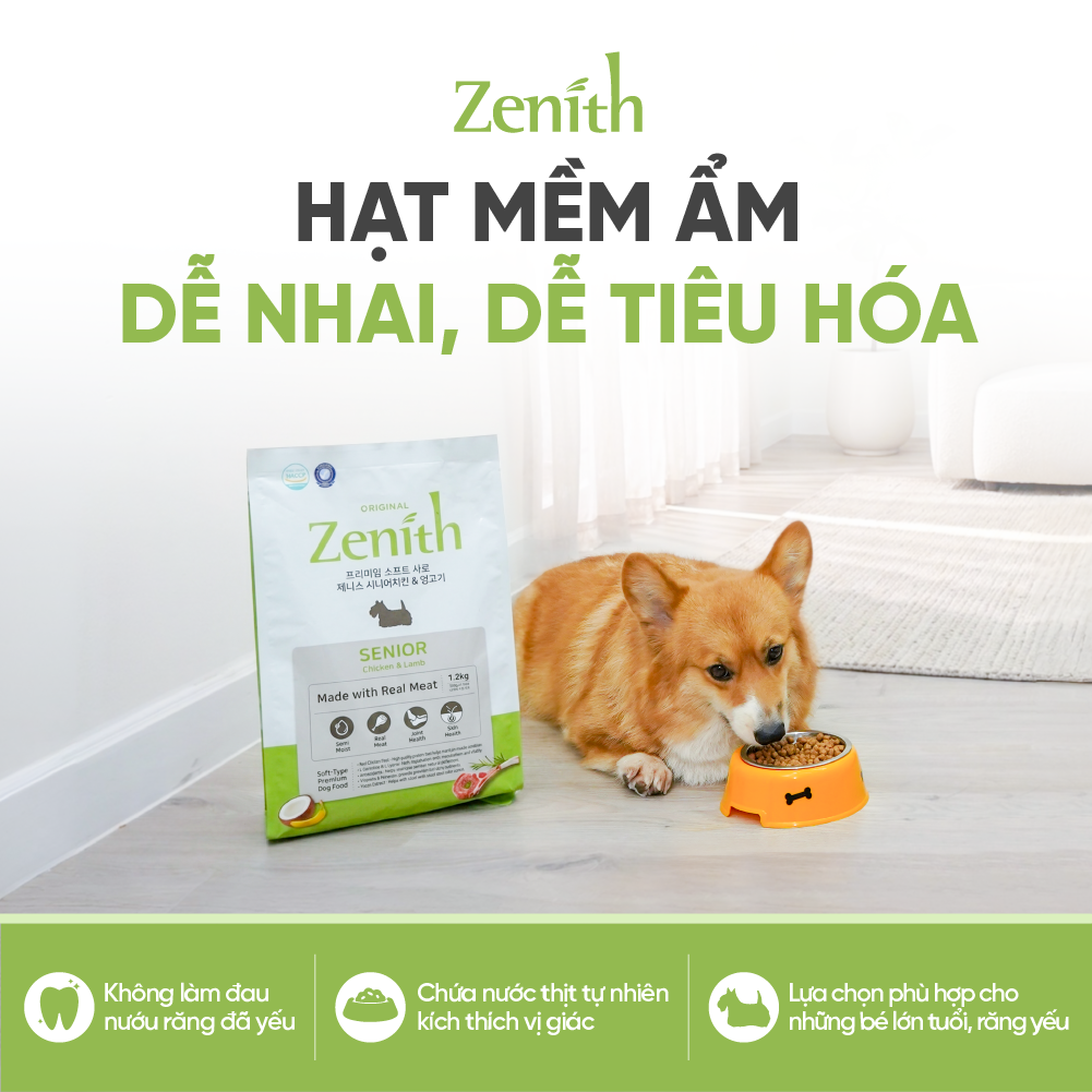 Thức ăn hạt mềm Zenith thịt gà & cừu cho chó già