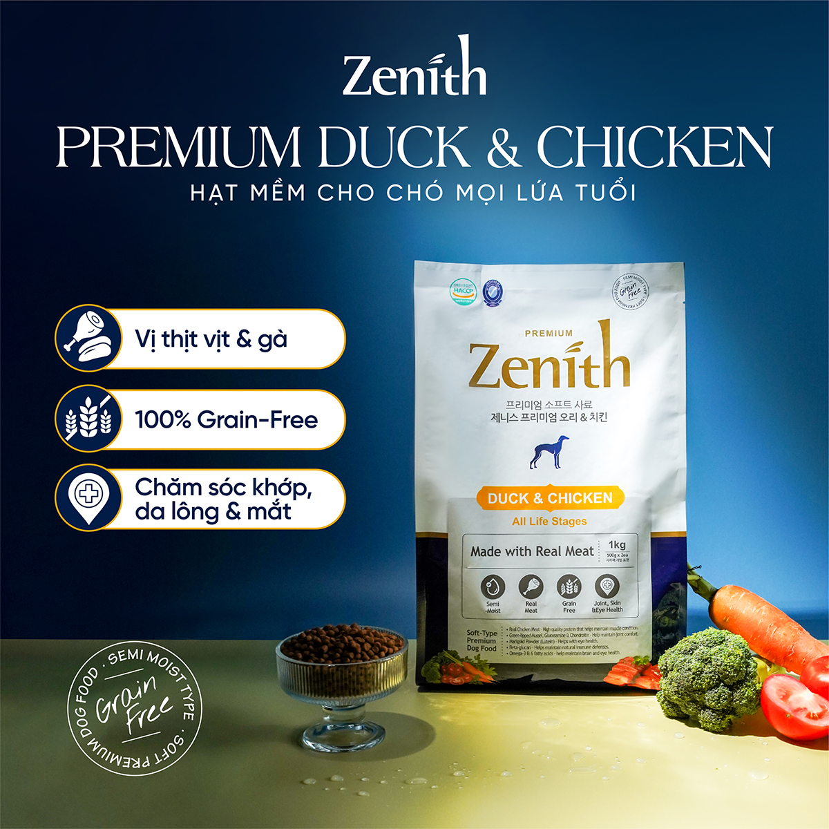 Thức ăn hạt mềm Zenith thịt vịt & gà cho chó mọi lứa tuổi