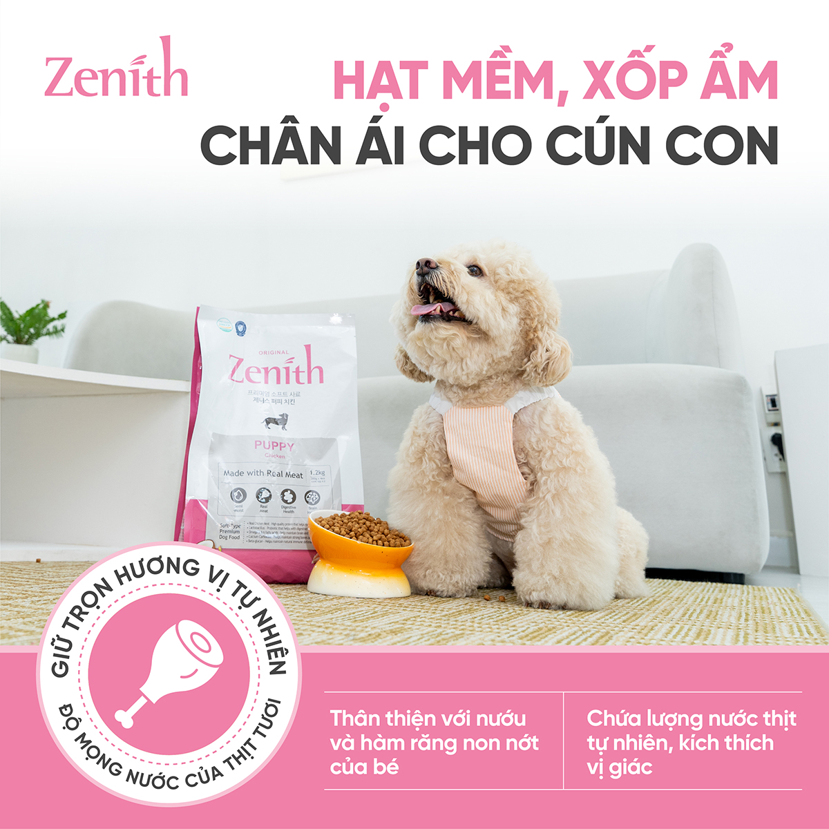 Thức ăn hạt mềm Zenith thịt gà chó con