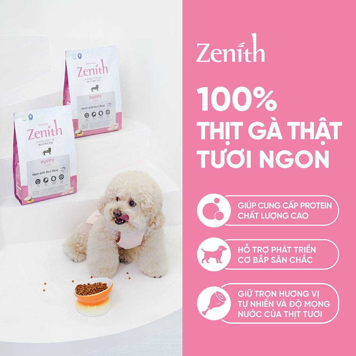 Thức ăn hạt mềm Zenith thịt gà chó con