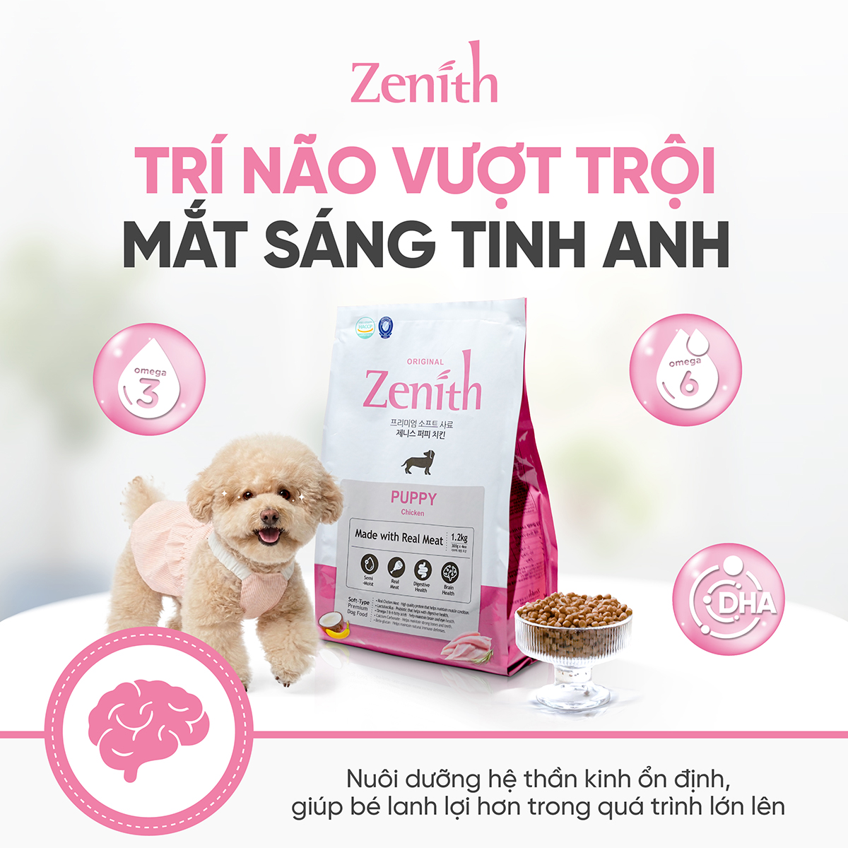 Thức ăn hạt mềm Zenith thịt gà chó con