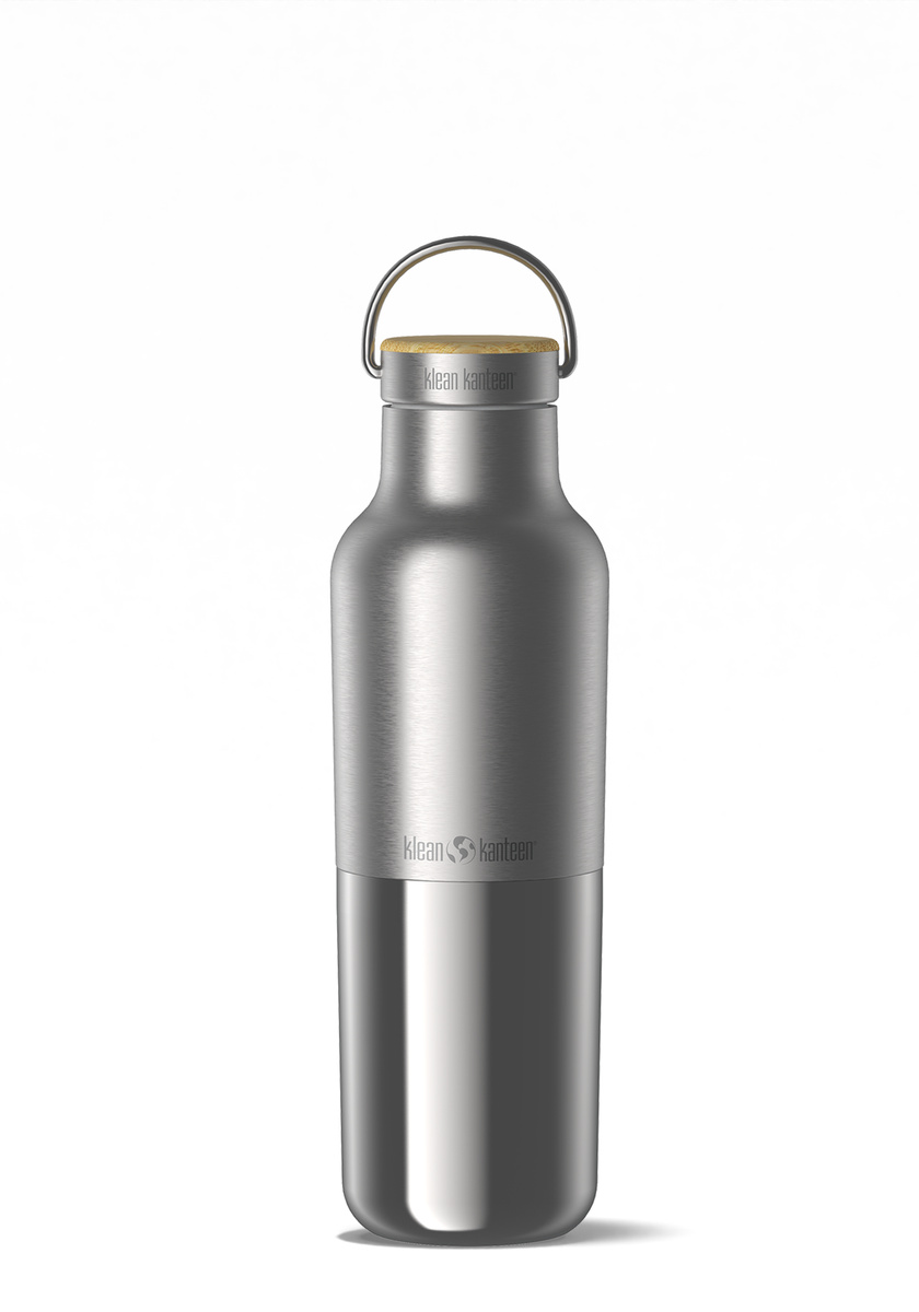 Bình Giữ Nhiệt Klean Kanteen Rise Reflect 20oz 592ml Nắp Tre Bamboo Cap Màu inox Brushed Stainless, Inox 18/8 Chính Hãng