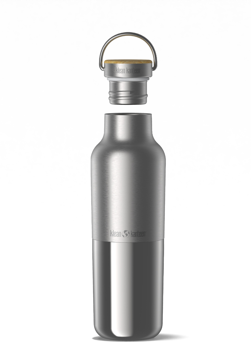 Bình Giữ Nhiệt Klean Kanteen Rise Reflect 20oz 592ml Nắp Tre Bamboo Cap Màu inox Brushed Stainless, Inox 18/8 Chính Hãng