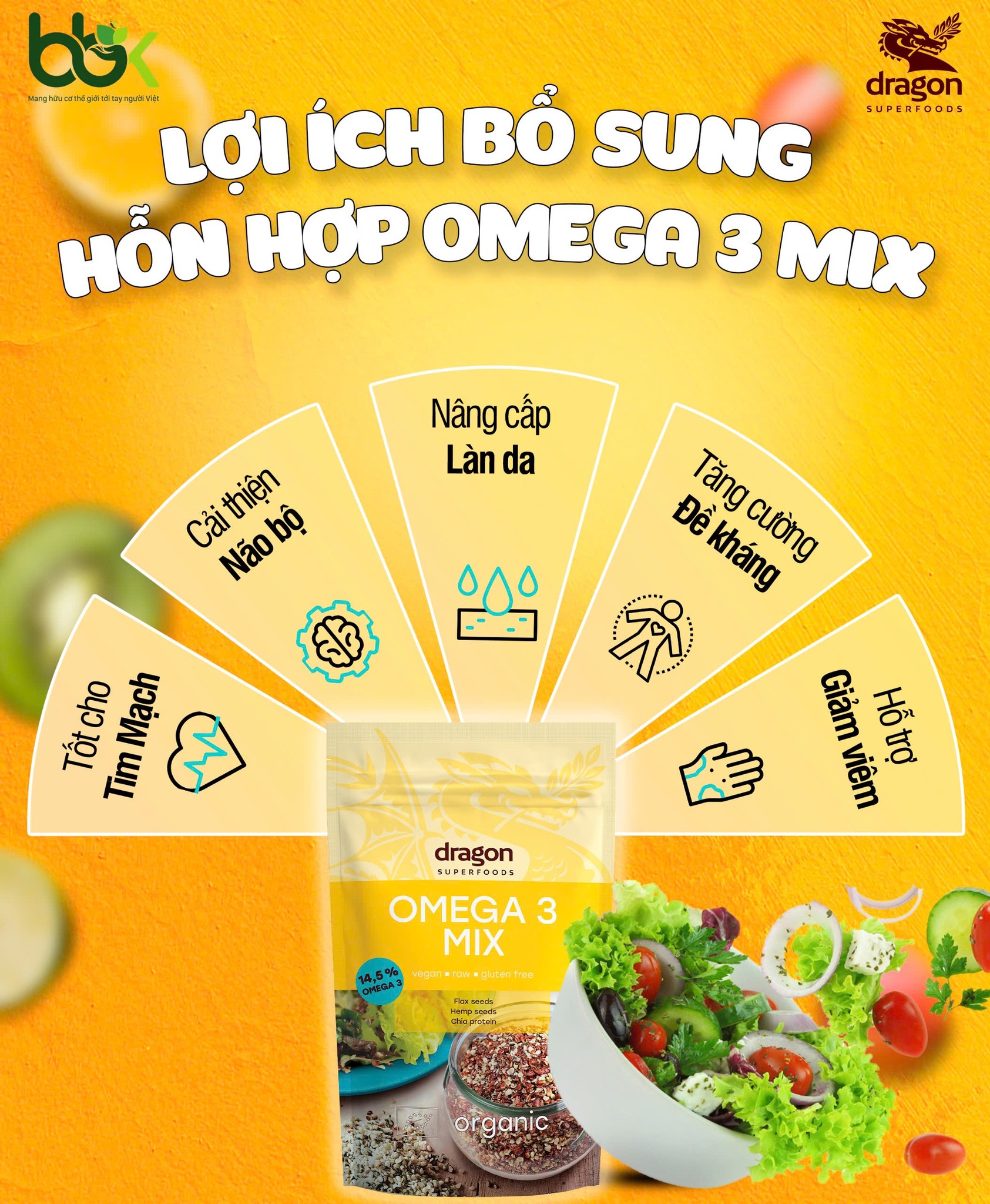 Hỗn hợp hạt Omega 3 hữu cơ Dragon Superfoods 200g
