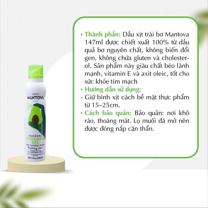 Mantova Dầu xịt trái bơ 147ml
