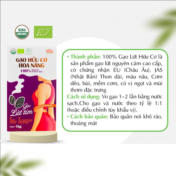 Gạo Lứt tím hữu cơ Hoa Nắng (Hộp 1Kg)