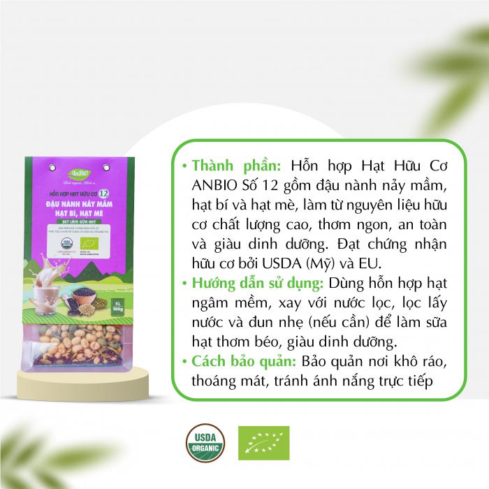 Hỗn hợp hạt hữu cơ 12 | Đậu nành nảy mầm - Hạt bí - Hạt mè