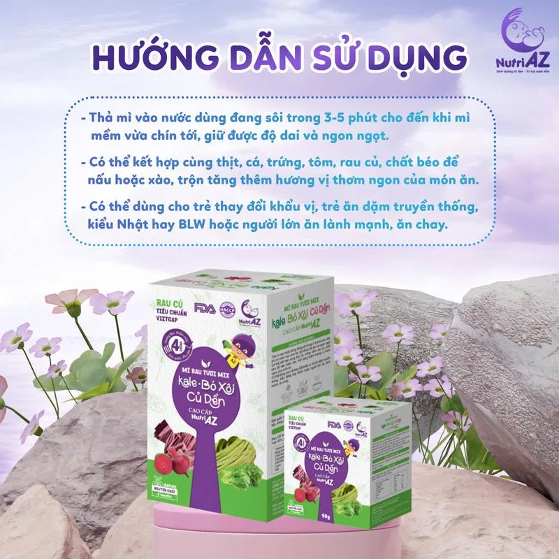 Mì Ăn Dặm Mix Rau Củ NutriAZ Cho Bé Ăn Dặm Từ 6 Tháng Bổ Sung Vitamin, Canxi Và Chất Xơ Hộp 360g