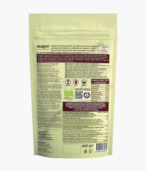 Protein hạt gai dầu hữu cơ Dragon Superfoods 200gr (Hemp Protein)