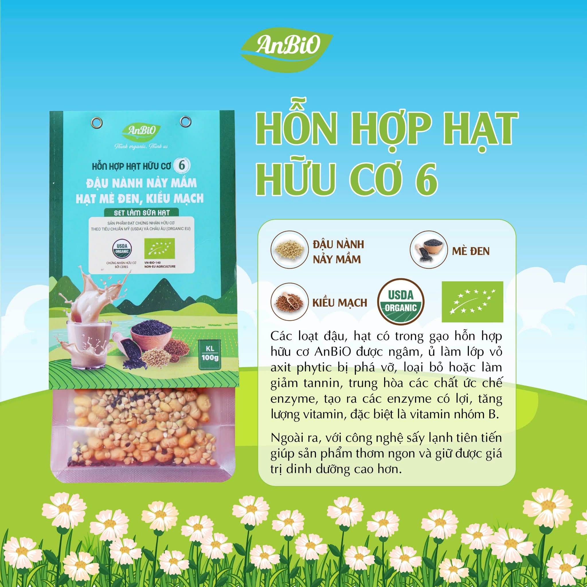Hỗn hợp hạt hữu cơ 6 | Đậu nành - Mè đen - Kiều mạch