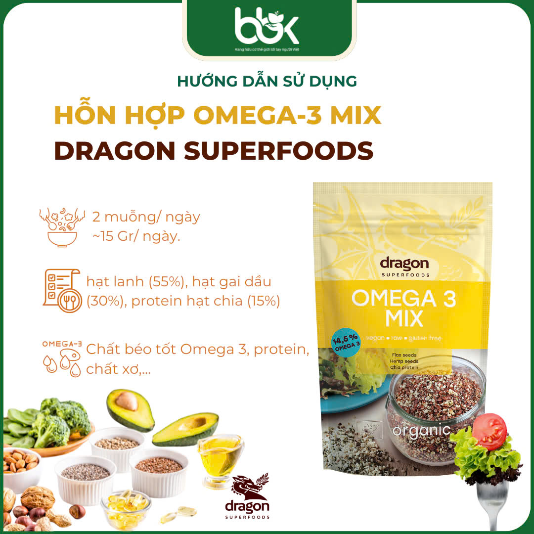 Hỗn hợp hạt Omega 3 hữu cơ Dragon Superfoods 200g