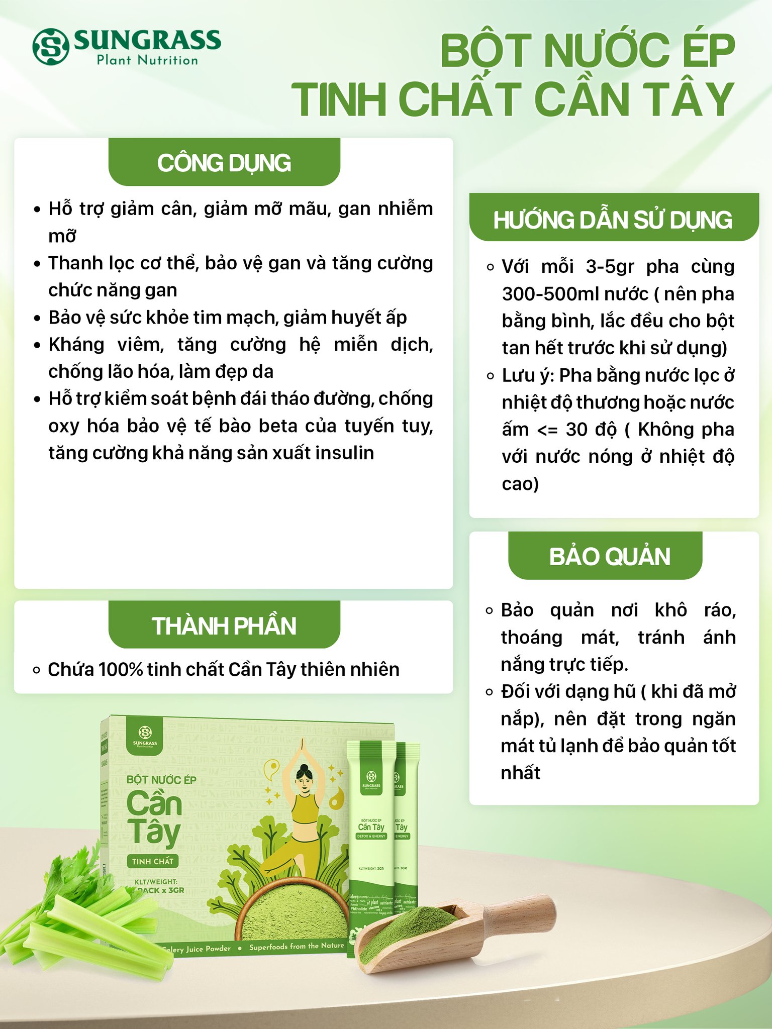 Bột nước ép Cần tây Sungrass - Hộp 15 gói
