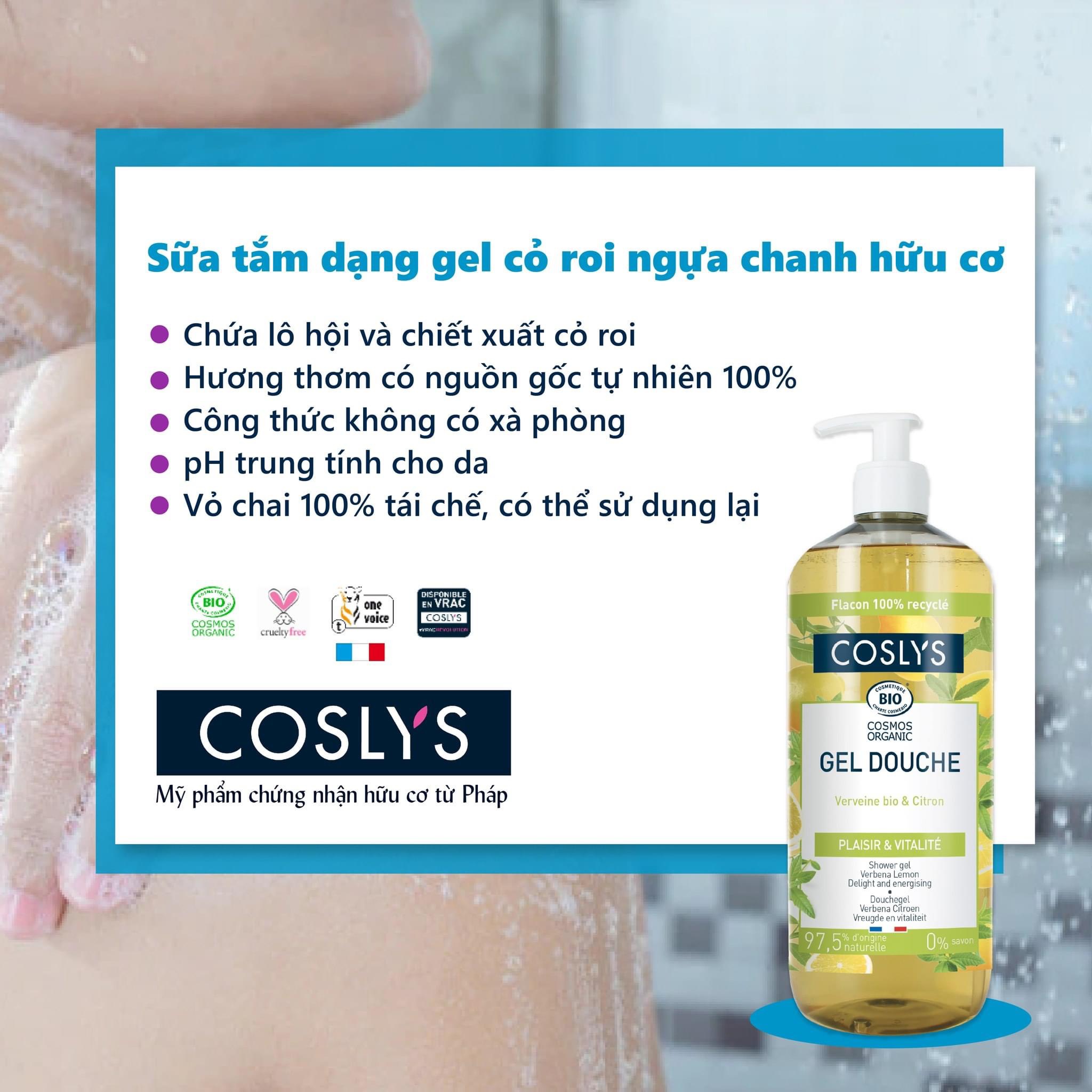 Sữa tắm dạng gel cỏ roi ngựa chanh hữu cơ Coslys (1L)