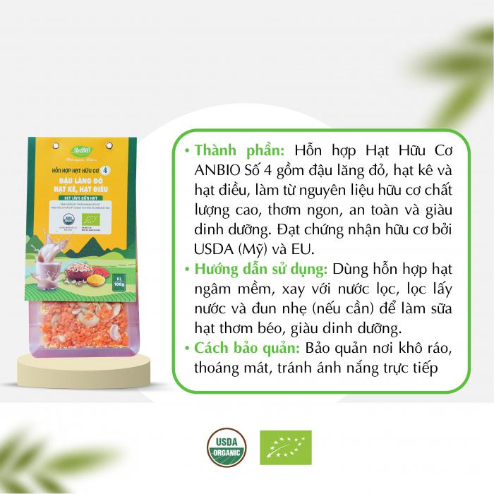 Hỗn hợp hạt hữu cơ 4 | Hạt điều - Lăng đỏ - Hạt kê