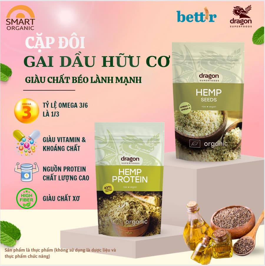 Hạt gai dầu hữu cơ Dragon Superfoods 200gr
