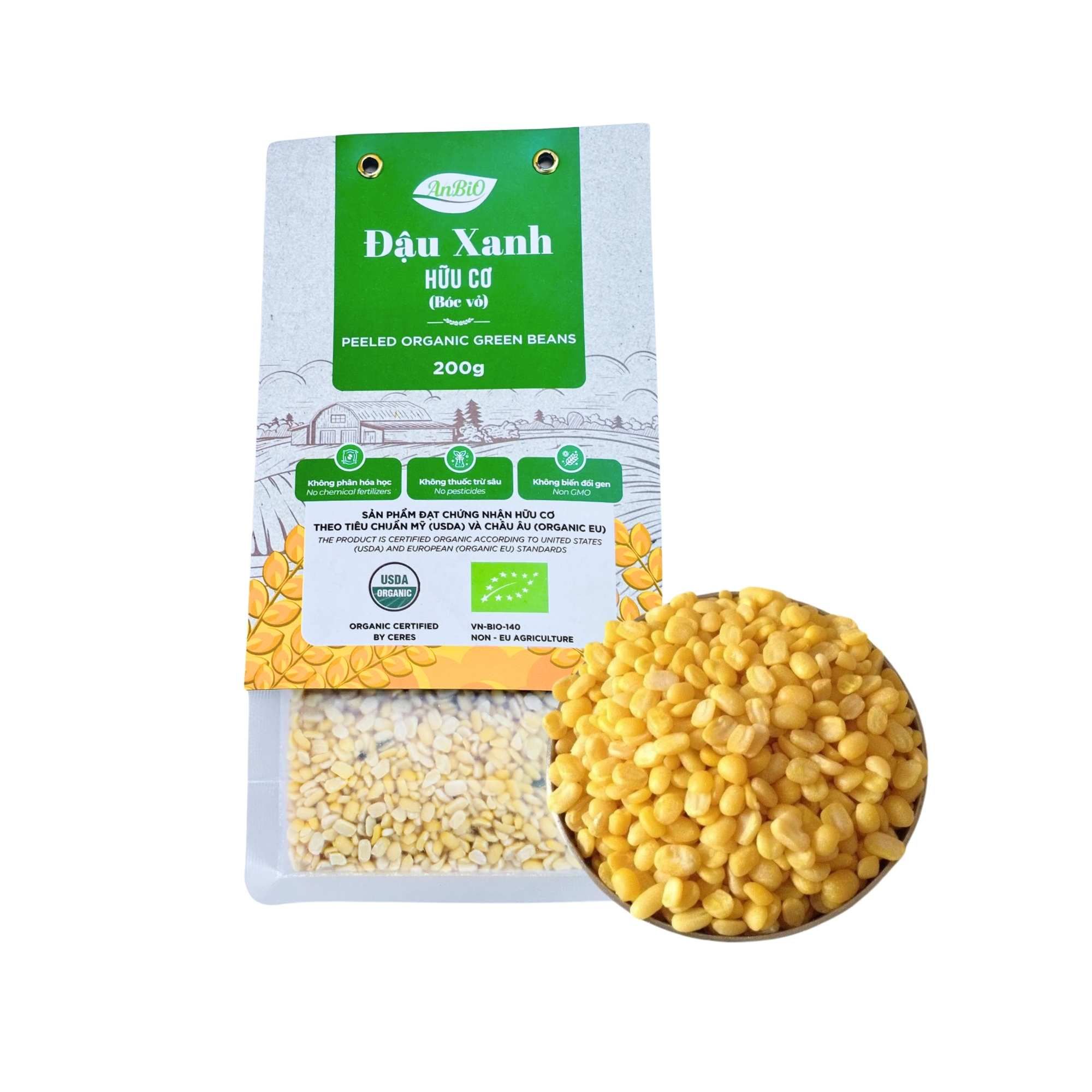 Đậu xanh hữu cơ AnBiO 200g (bóc vỏ)
