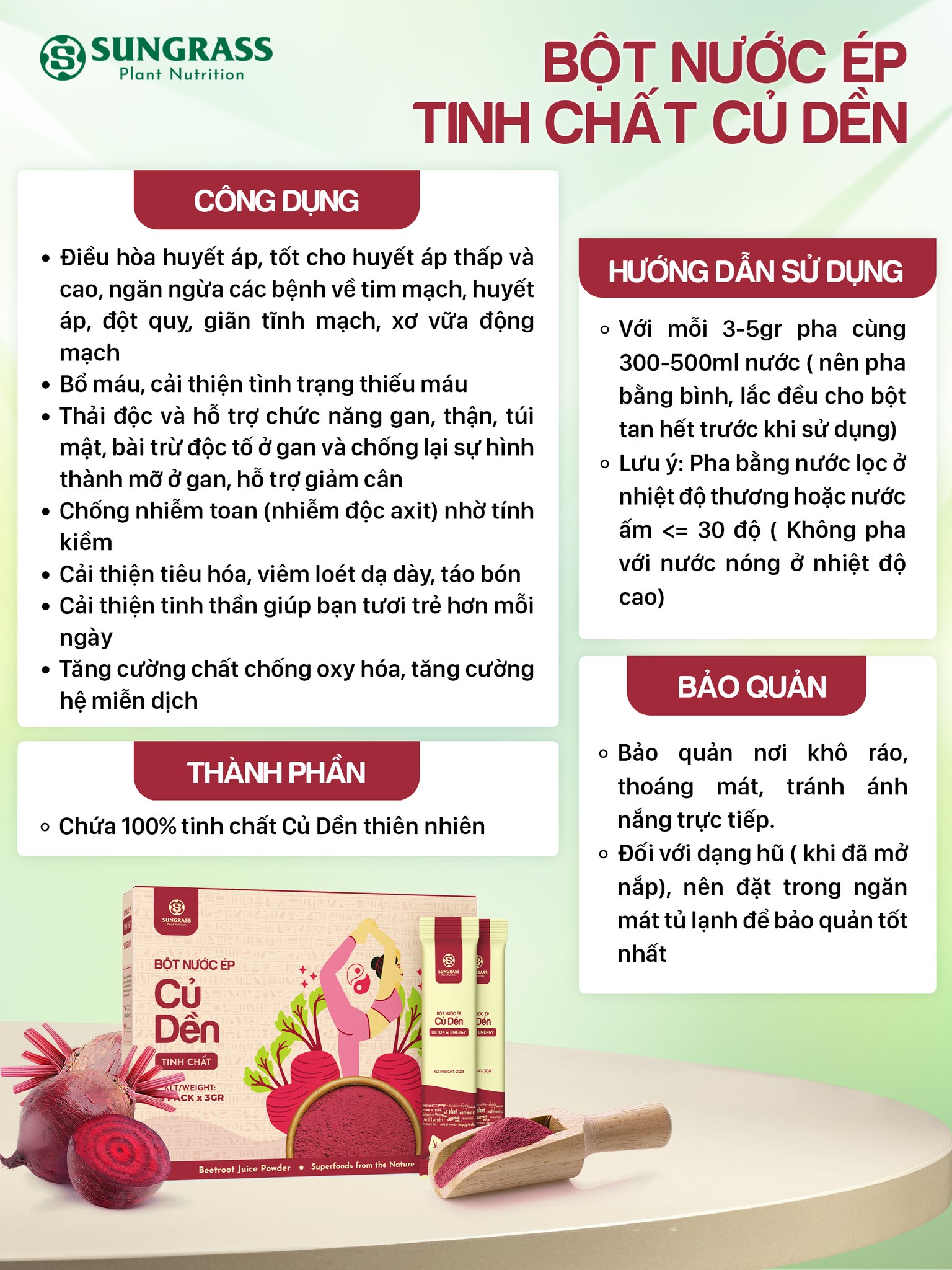 Bột nước ép Củ dền Sungrass - Hộp 15 gói