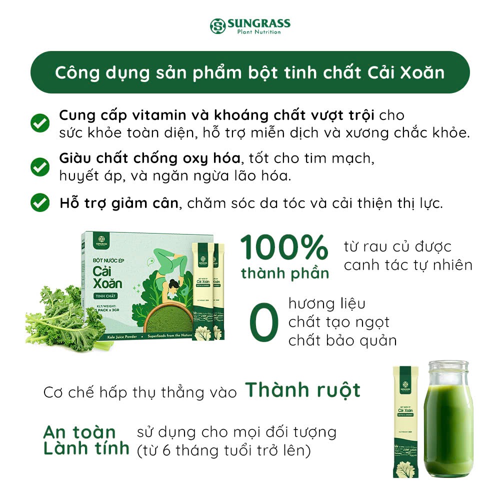 Bột nước ép Cải xoăn Sungrass - Hộp 15 gói