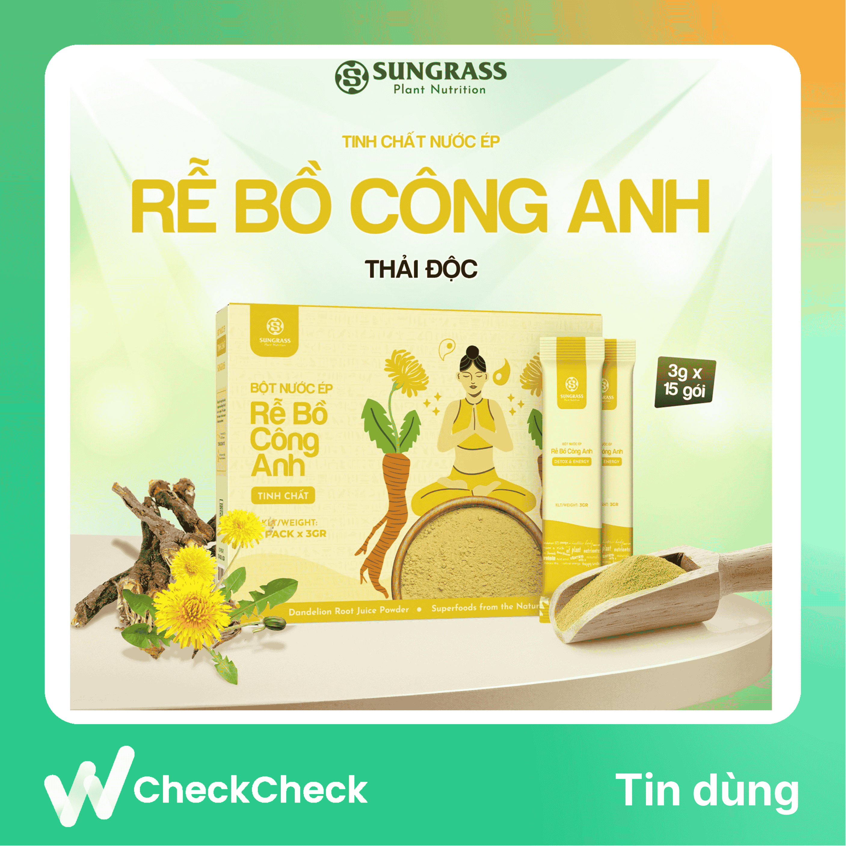 Bột nước ép Rễ Bồ công anh Sungrass - Hộp 15 gói