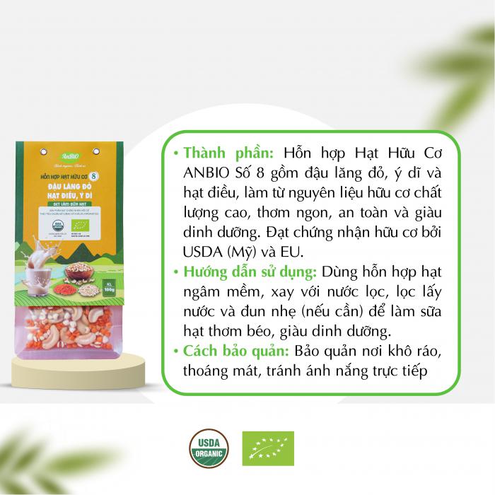 Hỗn hợp hạt hữu cơ 8 | Lăng đỏ - Hạt điều - Ý dĩ