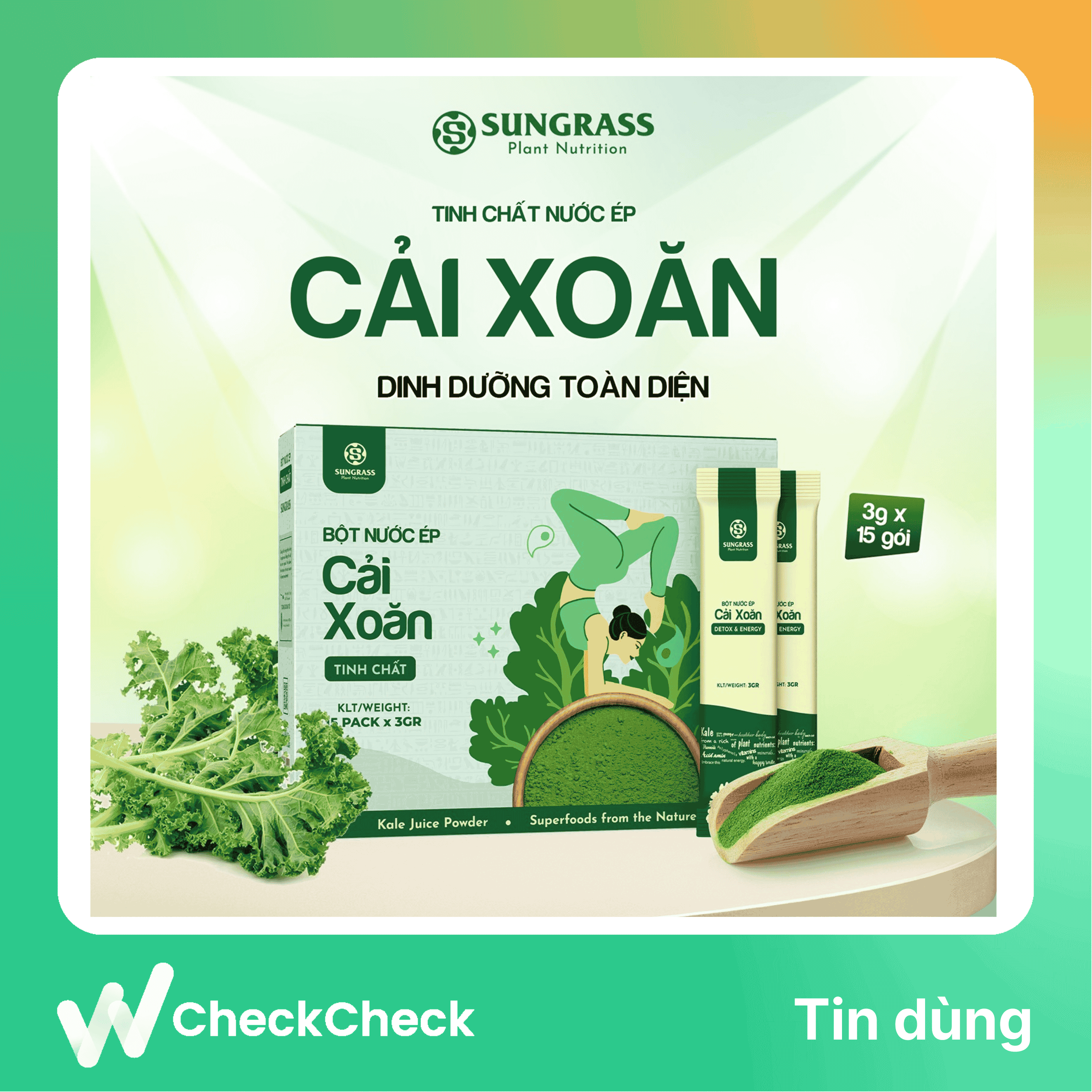 Bột nước ép Cải xoăn Sungrass - Hộp 15 gói
