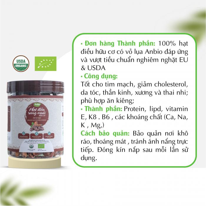 Hạt điều rang muối hữu cơ - Có vỏ lụa 300gr