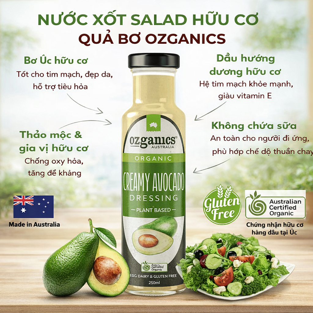 Nước xốt salad hữu cơ quả bơ Ozganics 250ml