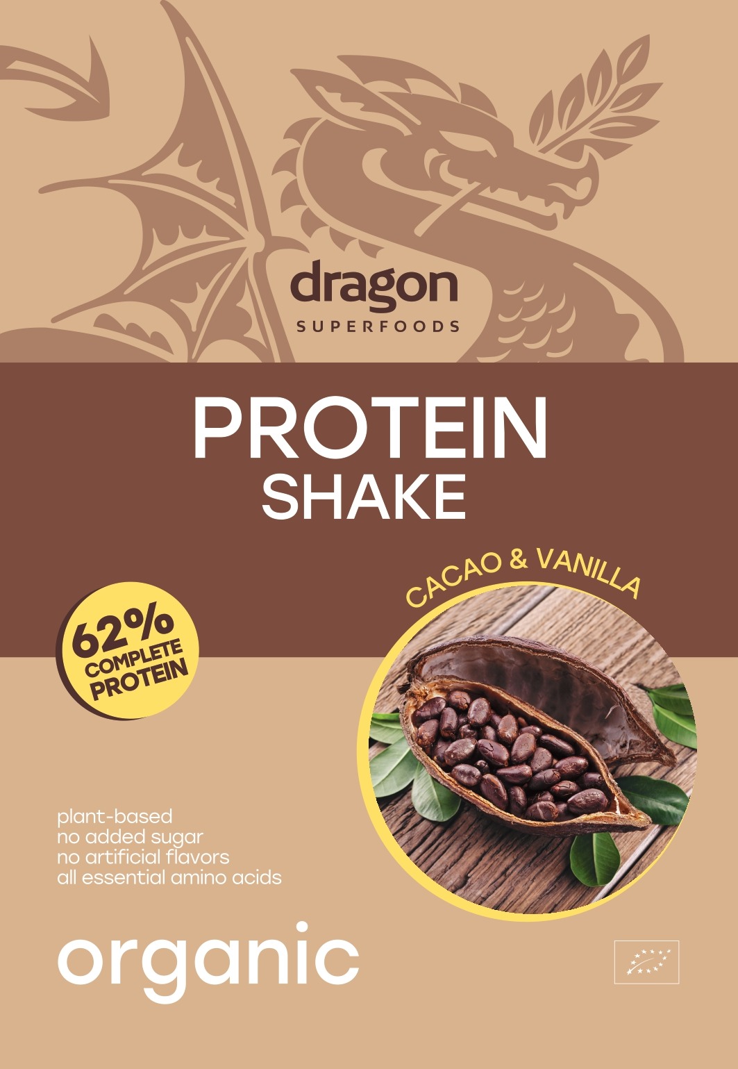 Bột protein lắc vị cacao vani hữu cơ Dragon Superfoods 500g