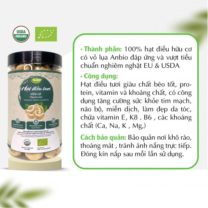 Hạt điều nhân trắng hữu cơ 400gr