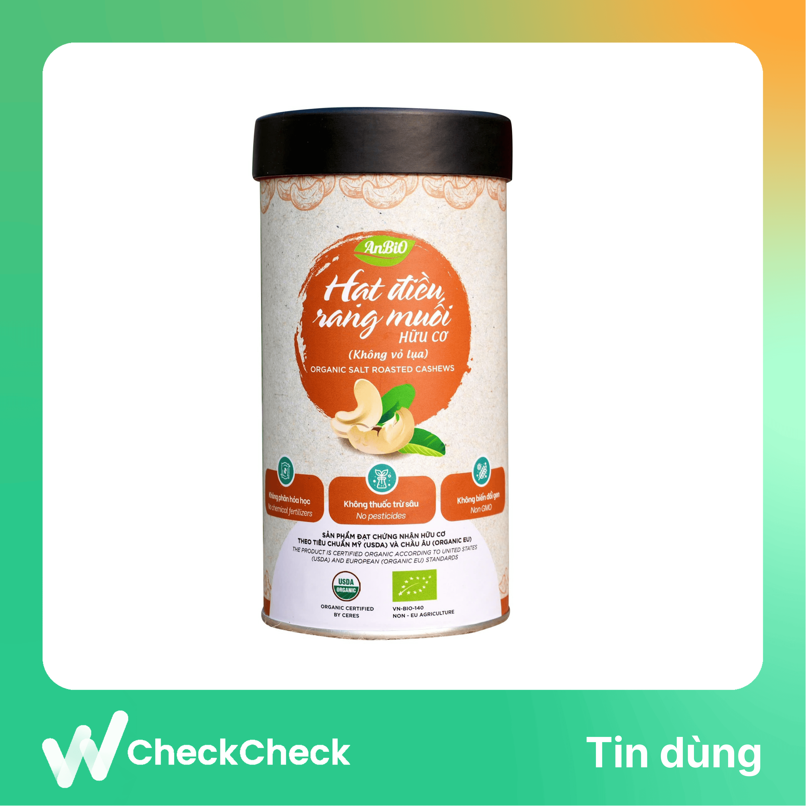 Hạt điều rang muối hữu cơ không vỏ lụa hộp tròn 200gr