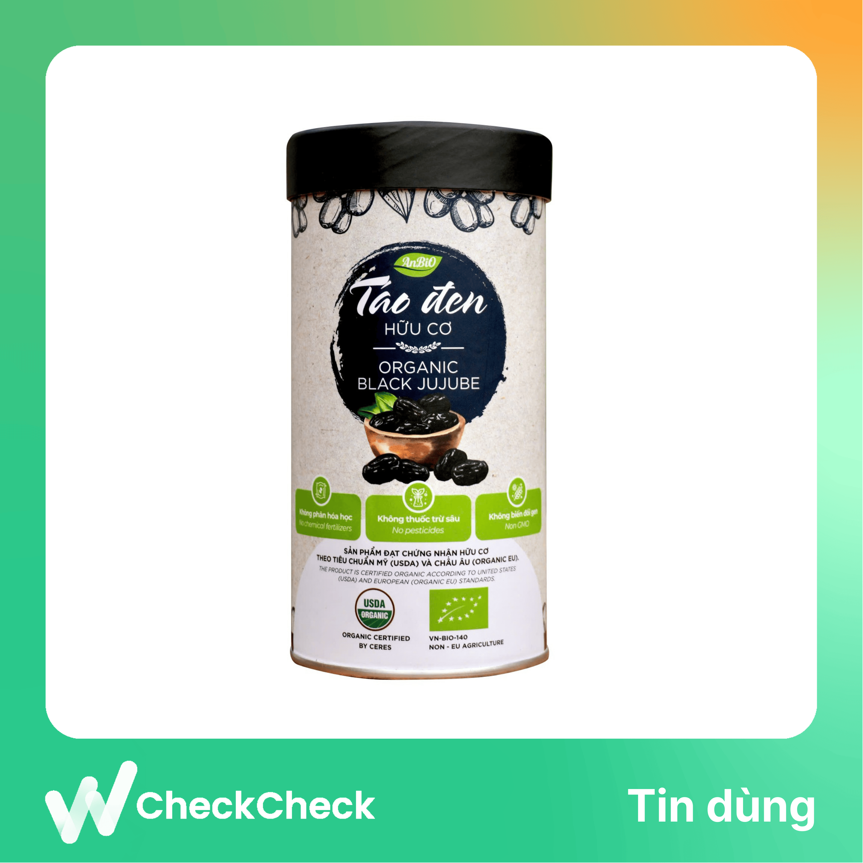 Táo đen hữu cơ Anbio hộp tròn 200g