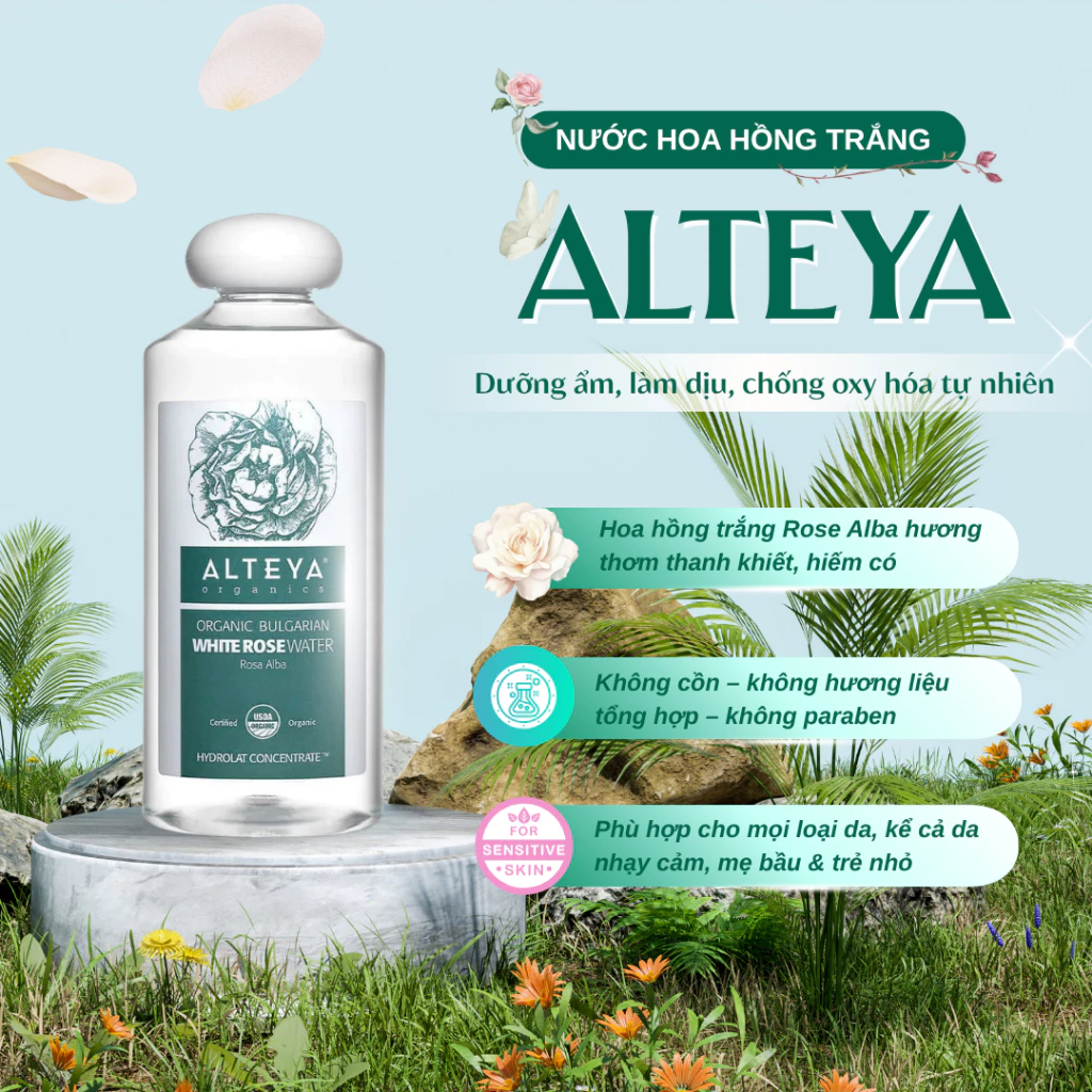 Nước hoa hồng trắng hữu cơ Alteya (500ml)