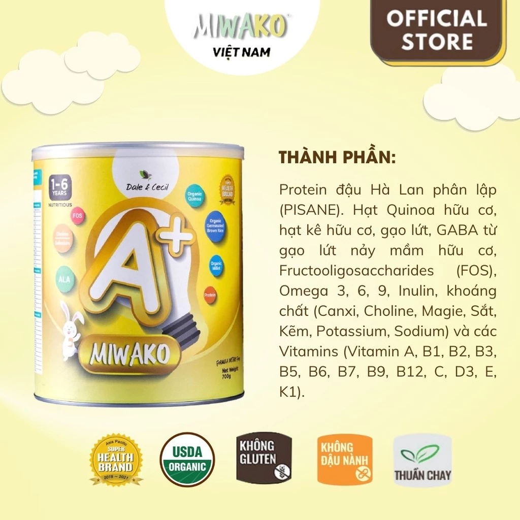 Sữa Hạt Thực Vật Hữu Cơ MIWAKO A+ 400g