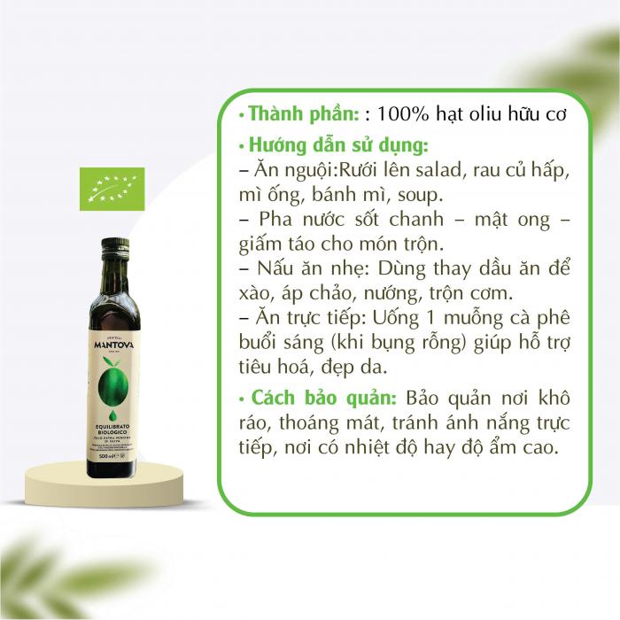 Dầu oliu siêu nguyên chất hữu cơ Maltova 500ml ép lạnh - nhập khẩu Ý