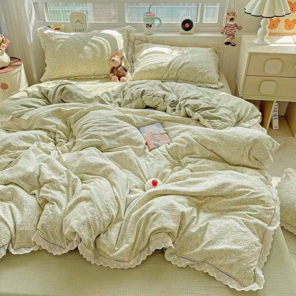 ĐŨI SỢI TRE- Set vỏ chăn ga gối Mix viền Ren mã 82 (GQ) 92 (HM)