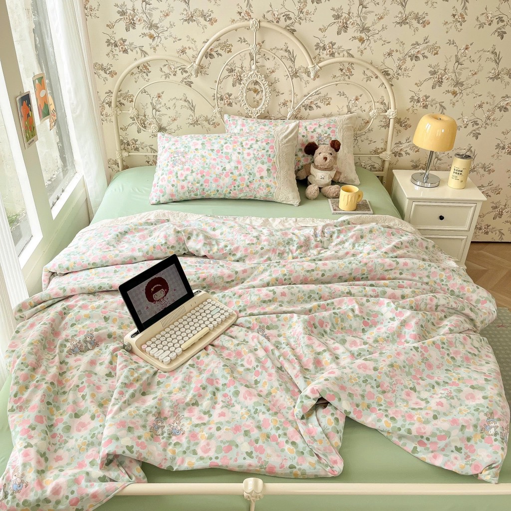 ĐŨI SỢI TRE- Bộ vỏ chăn ga gối đũi sợi tre mix ren