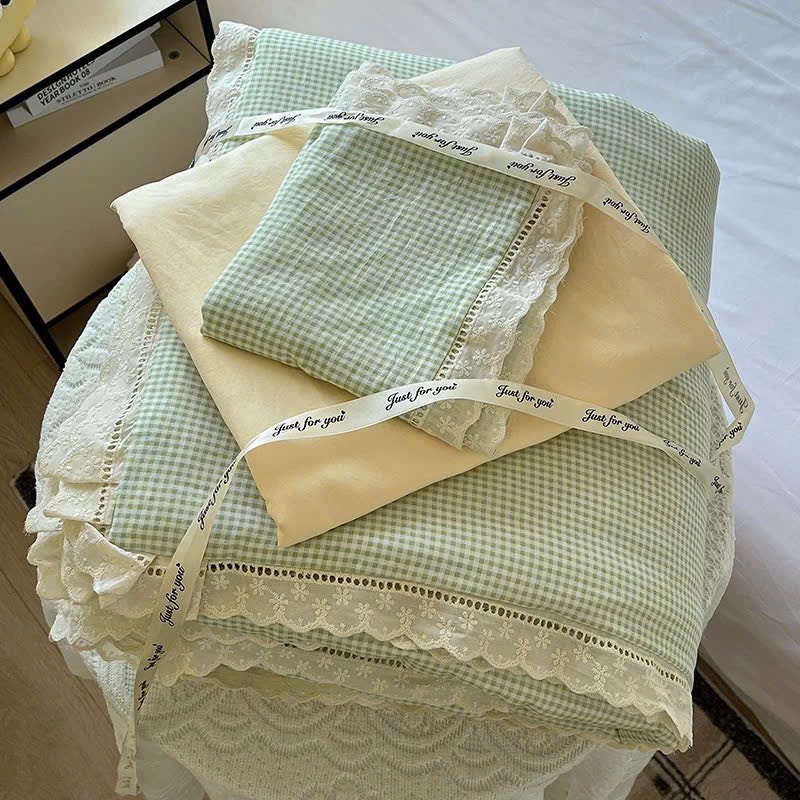 SET CHĂN CHẦN- Set Cotton đũi chăn chần ga gối Mix Ren mã 53