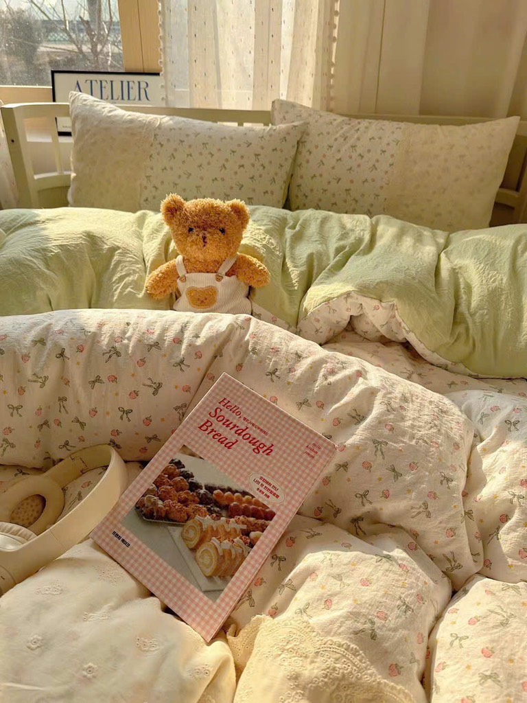 ĐŨI SỢI TRE- Bộ chăn ga Cotton Icy mix Ren