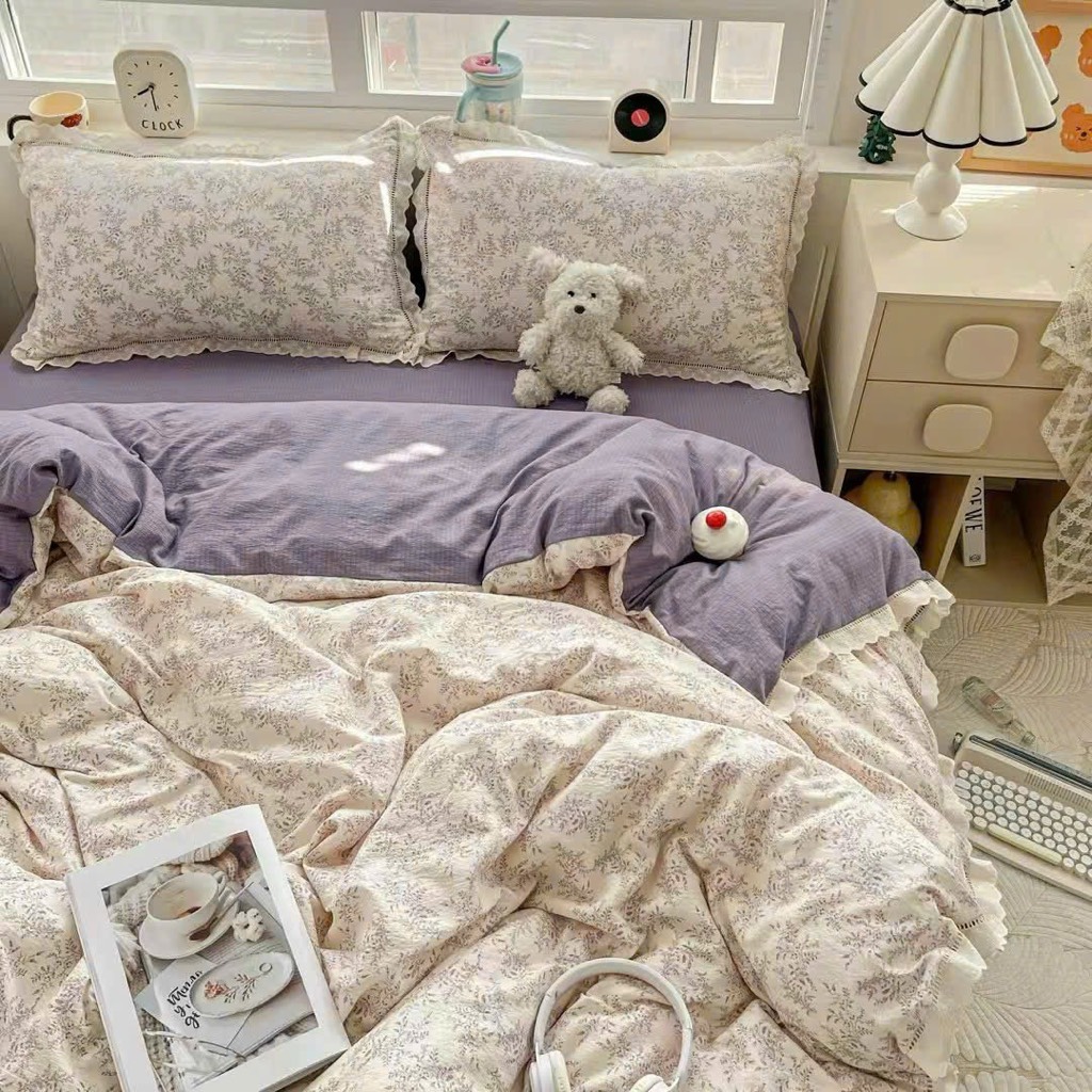 ĐŨI SỢI TRE- Set vỏ chăn ga gối Mix viền Ren mã 82 (GQ) 92 (HM)